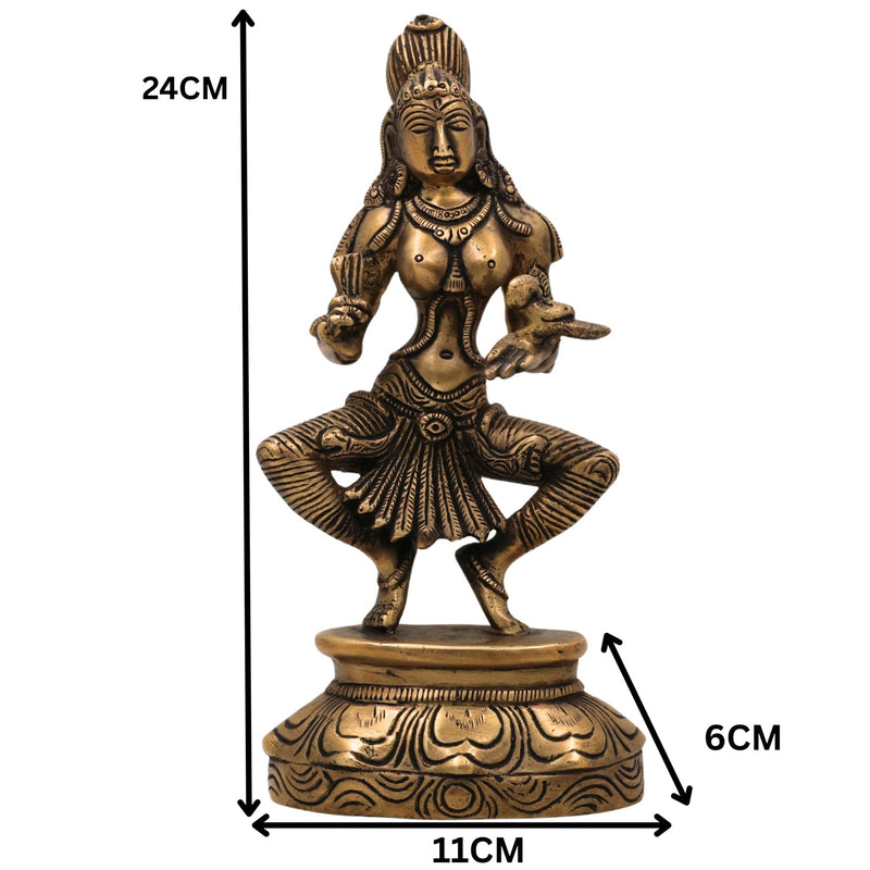 Brass Meenakshi Amman Idol, Madurai Meenakshi Devi Murti, Handcrafted Peetal Minakshi Statue for Pooja, Temple & Home Decor, Gold, 9.5 Inch, 1 Piece