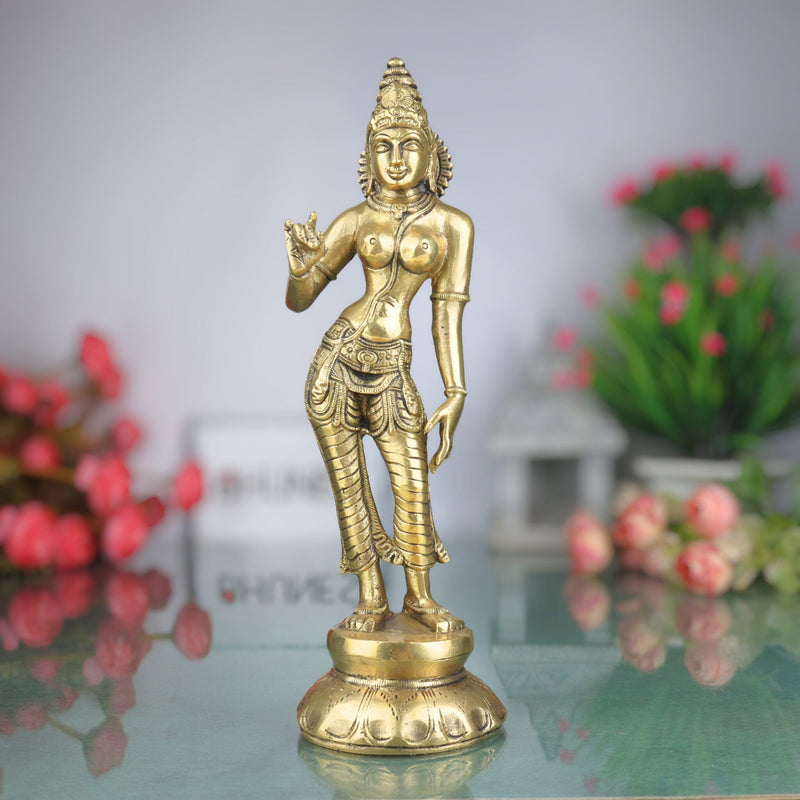 Brass Parvati Idol Gauri Uma Adi Shakti Mahadevi Vigraha for Home Pooja Temple Decor, Gold, 11 Inch, 1 Piece