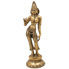 Brass Parvati Idol Gauri Uma Adi Shakti Mahadevi Vigraha for Home Pooja Temple Decor, Gold, 11 Inch, 1 Piece