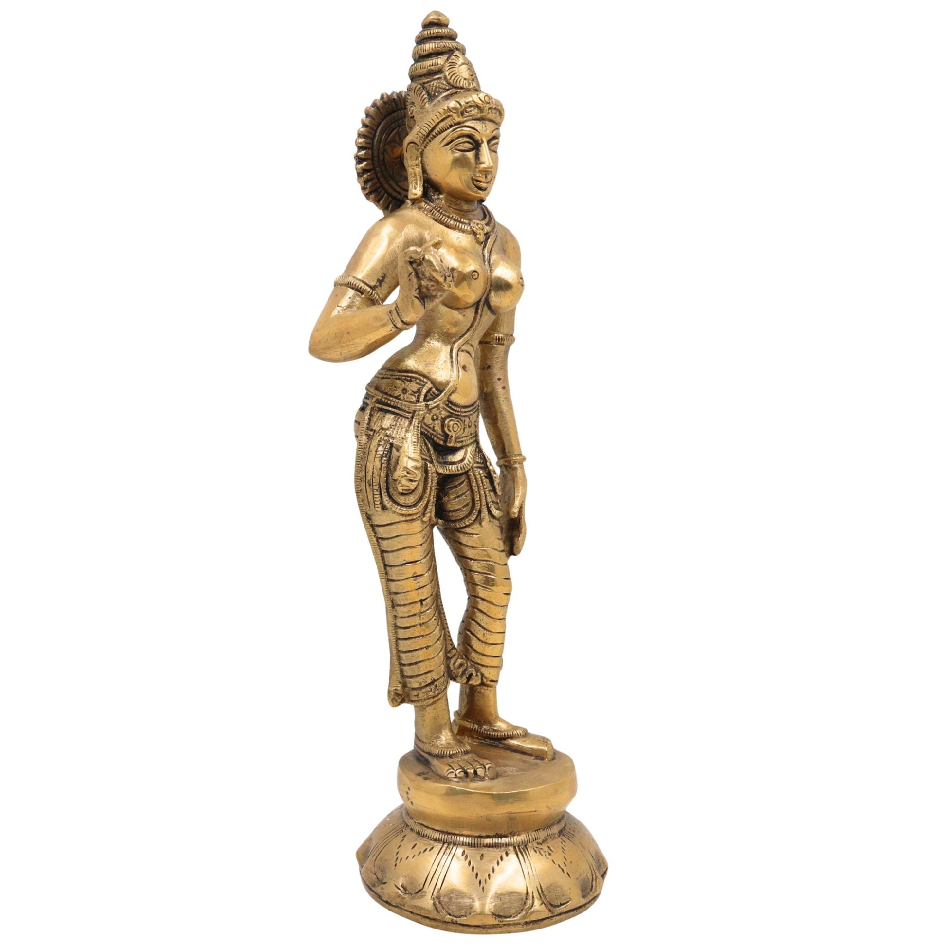 Brass Parvati Idol Gauri Uma Adi Shakti Mahadevi Vigraha for Home Pooja Temple Decor, Gold, 11 Inch, 1 Piece