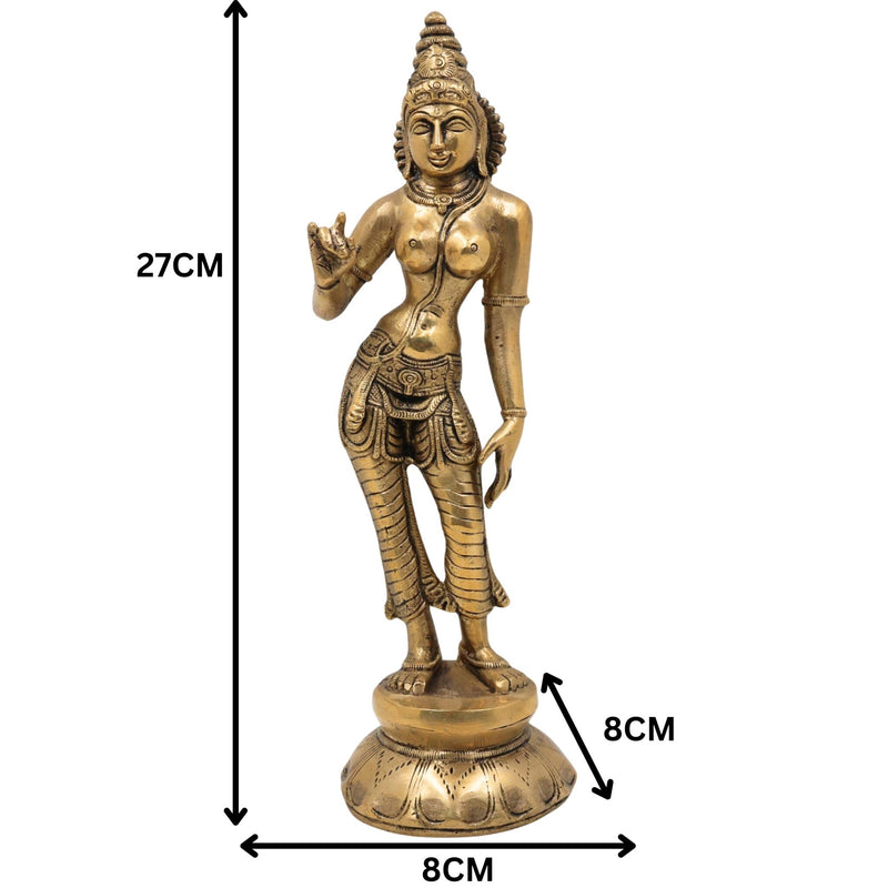 Brass Parvati Idol Gauri Uma Adi Shakti Mahadevi Vigraha for Home Pooja Temple Decor, Gold, 11 Inch, 1 Piece