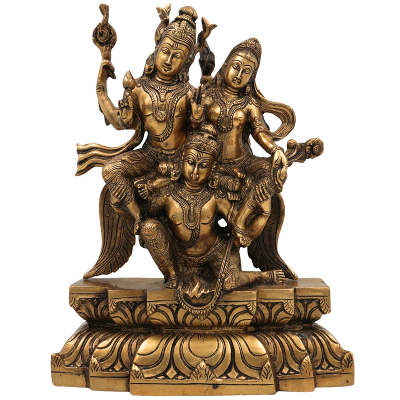 Brass Vishnu Lakshmi on Garuda Idol | Narayana Lakshmi Garudadhvaja Murti | Vaikunthanatha Vishnu Lakshmi Statue for Temple & Home Decor,Gold, 12 Inch, 1 Piece