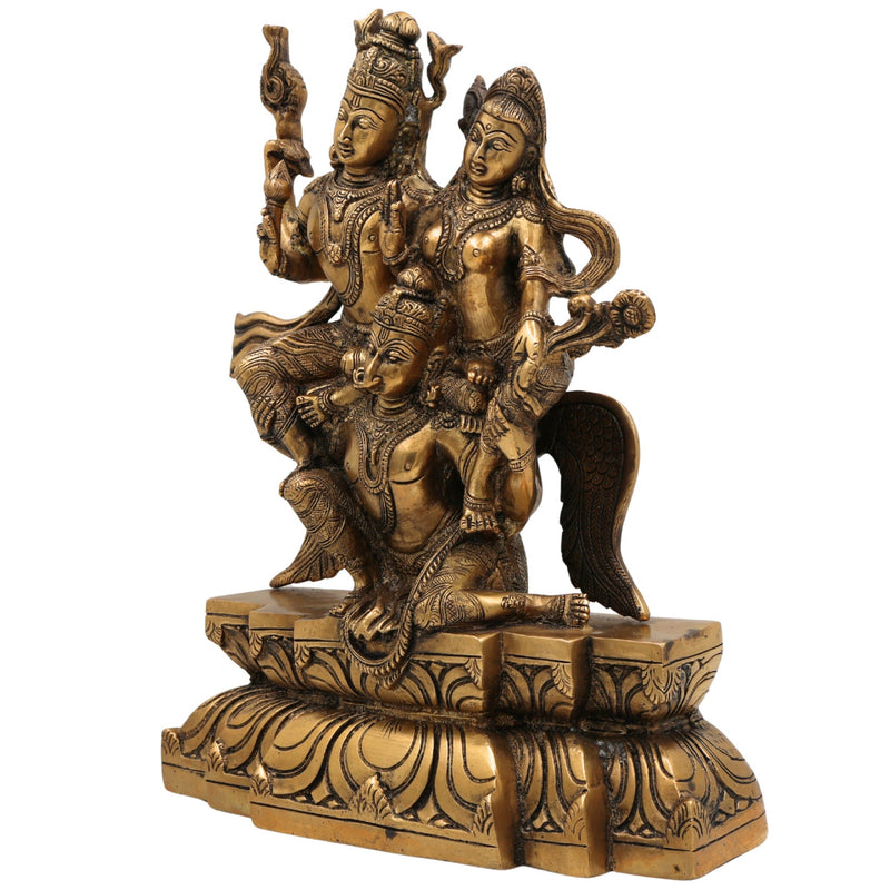 Brass Vishnu Lakshmi on Garuda Idol | Narayana Lakshmi Garudadhvaja Murti | Vaikunthanatha Vishnu Lakshmi Statue for Temple & Home Decor,Gold, 12 Inch, 1 Piece