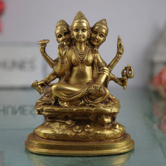 Brass Dattatreya Idol, Pital Trimurti Datta Murti, Handcrafted Datta Bhagwan Statue for Pooja, Home Decor & Gifts, Gold, 6 Inch, 1 Piece