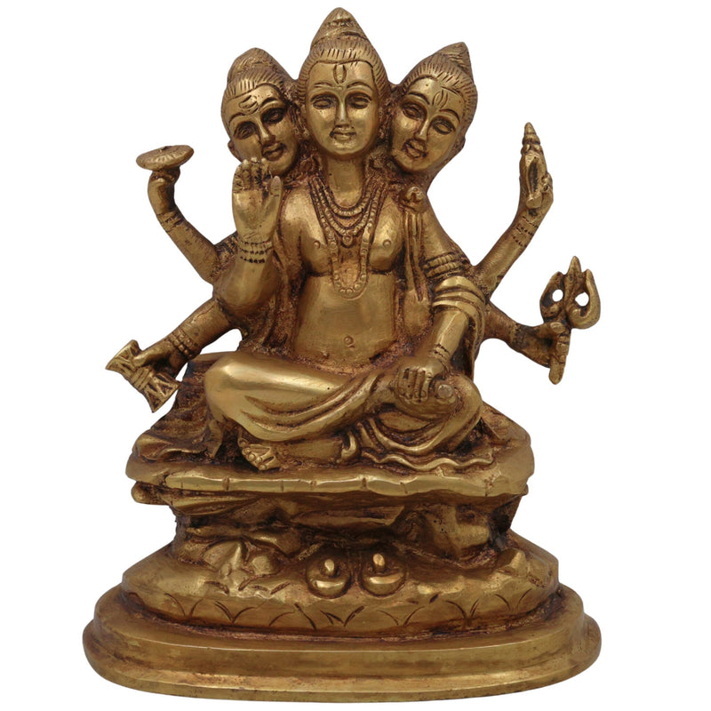 Brass Dattatreya Idol, Pital Trimurti Datta Murti, Handcrafted Datta Bhagwan Statue for Pooja, Home Decor & Gifts, Gold, 6 Inch, 1 Piece