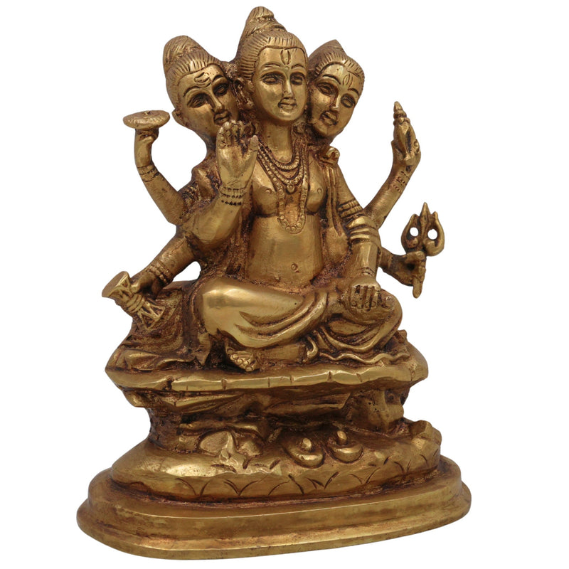 Brass Dattatreya Idol, Pital Trimurti Datta Murti, Handcrafted Datta Bhagwan Statue for Pooja, Home Decor & Gifts, Gold, 6 Inch, 1 Piece