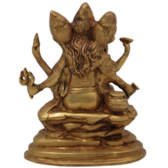 Brass Dattatreya Idol, Pital Trimurti Datta Murti, Handcrafted Datta Bhagwan Statue for Pooja, Home Decor & Gifts, Gold, 6 Inch, 1 Piece