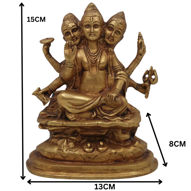 Brass Dattatreya Idol, Pital Trimurti Datta Murti, Handcrafted Datta Bhagwan Statue for Pooja, Home Decor & Gifts, Gold, 6 Inch, 1 Piece