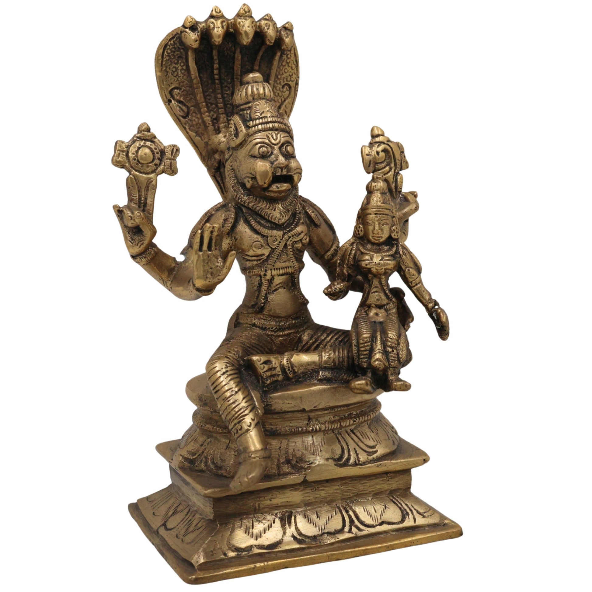 Brass Lakshmi Narasimha Idol, Laxmi Narasingh Ji Ki Murti, Narasingha Silai, Gold, 7 Inch, 1 Piece
