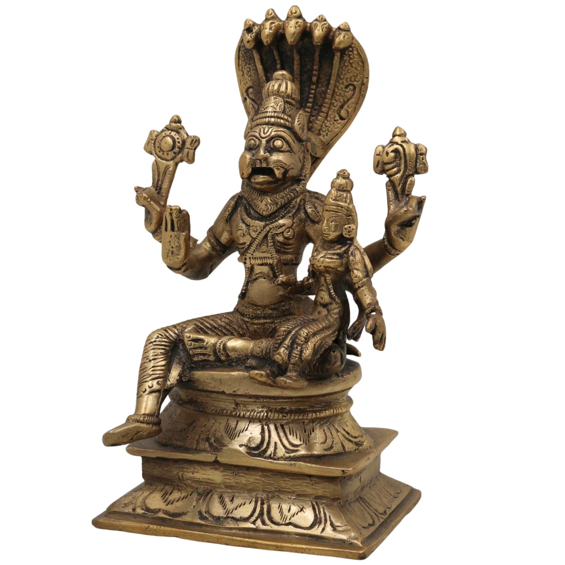 Brass Lakshmi Narasimha Idol, Laxmi Narasingh Ji Ki Murti, Narasingha Silai, Gold, 7 Inch, 1 Piece
