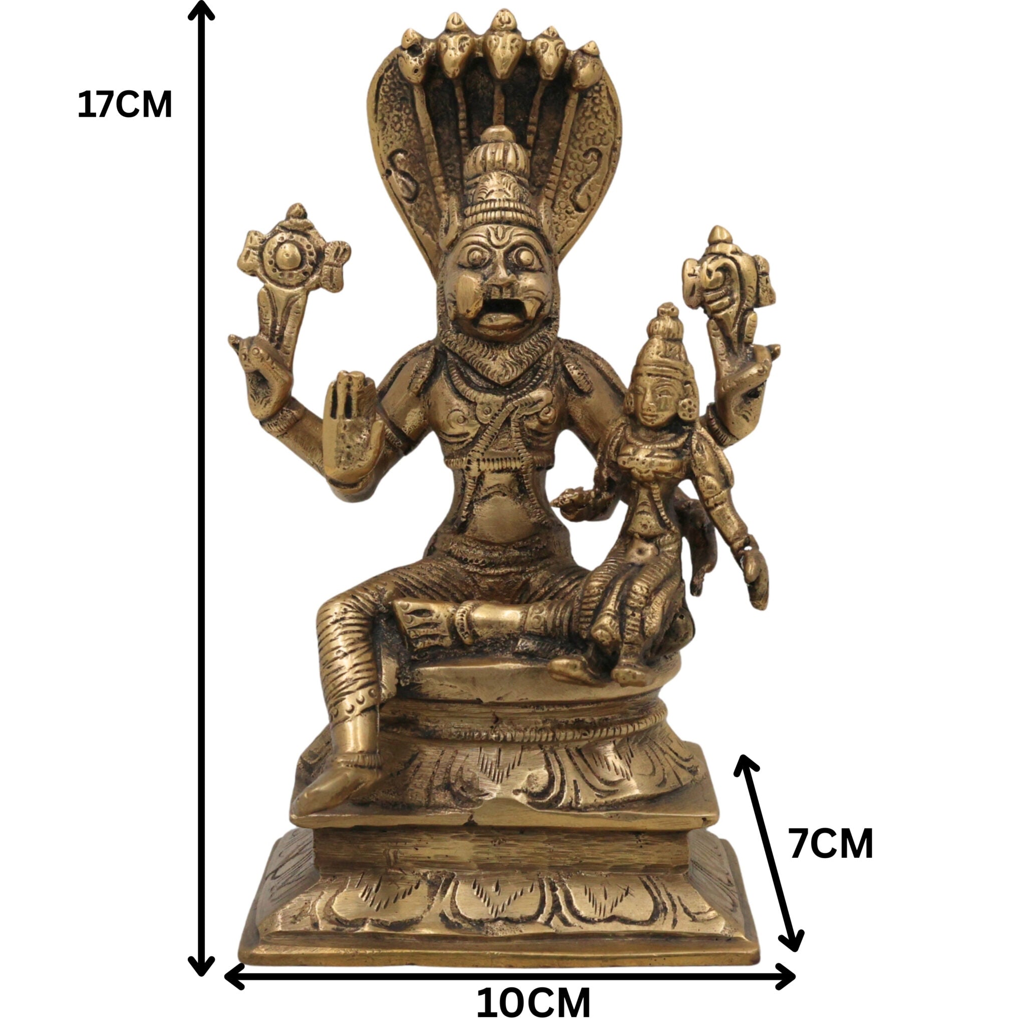 Brass Lakshmi Narasimha Idol, Laxmi Narasingh Ji Ki Murti, Narasingha Silai, Gold, 7 Inch, 1 Piece