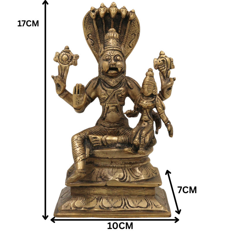 Brass Lakshmi Narasimha Idol, Laxmi Narasingh Ji Ki Murti, Narasingha Silai, Gold, 7 Inch, 1 Piece