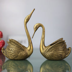 Brass Swan & Duck Card Holder, Peetal Pen Stand, Decorative Brass Desk Organizer, Handcrafted Pittal Idol, Traditional Indian Brass Sculpture, Gold, 8 Inch, 1 Piece
