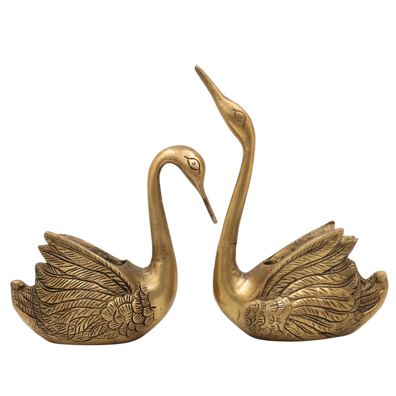 Brass Swan & Duck Card Holder, Peetal Pen Stand, Decorative Brass Desk Organizer, Handcrafted Pittal Idol, Traditional Indian Brass Sculpture, Gold, 8 Inch, 1 Piece