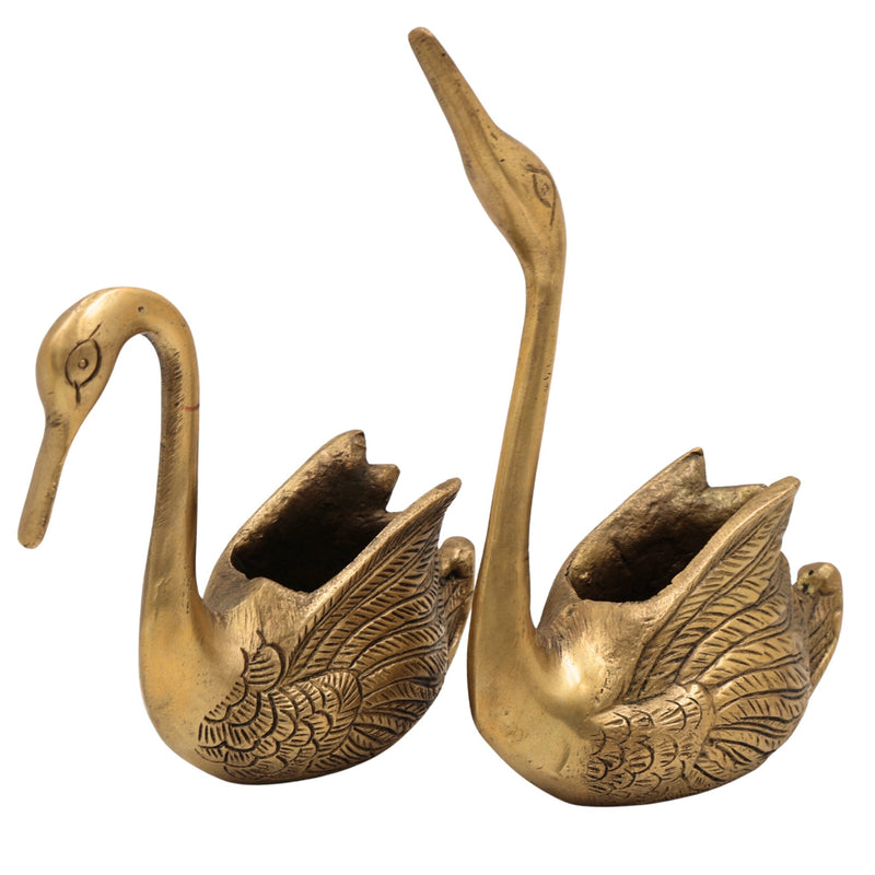 Brass Swan & Duck Card Holder, Peetal Pen Stand, Decorative Brass Desk Organizer, Handcrafted Pittal Idol, Traditional Indian Brass Sculpture, Gold, 8 Inch, 1 Piece