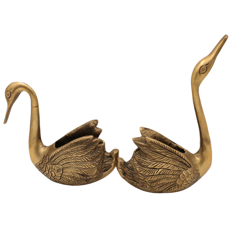 Brass Swan & Duck Card Holder, Peetal Pen Stand, Decorative Brass Desk Organizer, Handcrafted Pittal Idol, Traditional Indian Brass Sculpture, Gold, 8 Inch, 1 Piece