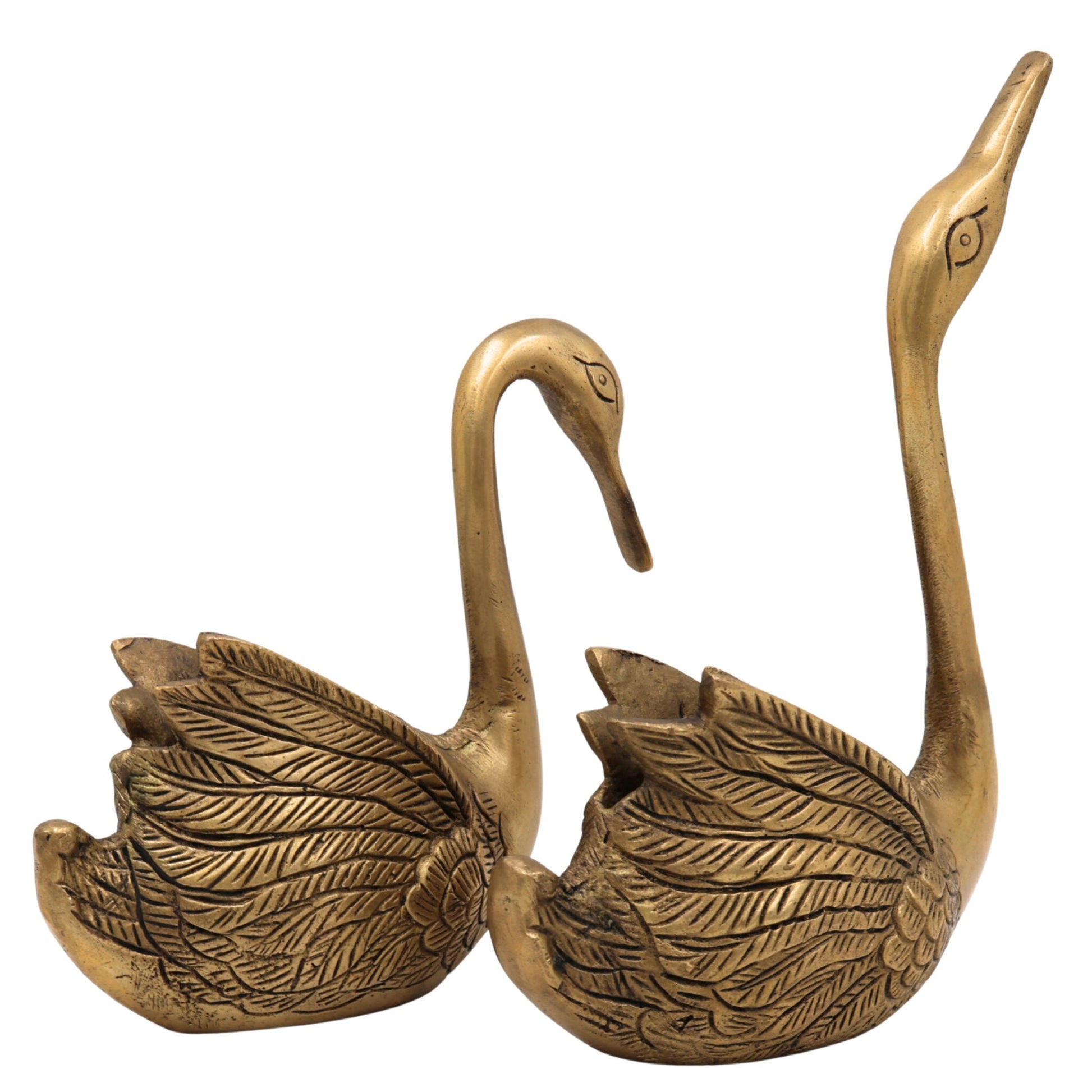 Brass Swan & Duck Card Holder, Peetal Pen Stand, Decorative Brass Desk Organizer, Handcrafted Pittal Idol, Traditional Indian Brass Sculpture, Gold, 8 Inch, 1 Piece