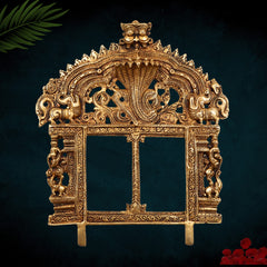 Bhunes Brass Prabhavali Frame Arch with Sheshnag – Prabhawali Wall Hanging for Temple, Home Decor & Deity Backdrop | Prabhaval with Kirtimukha for Pooja Mandir, Gold, 10 Inch, 1 Piece
