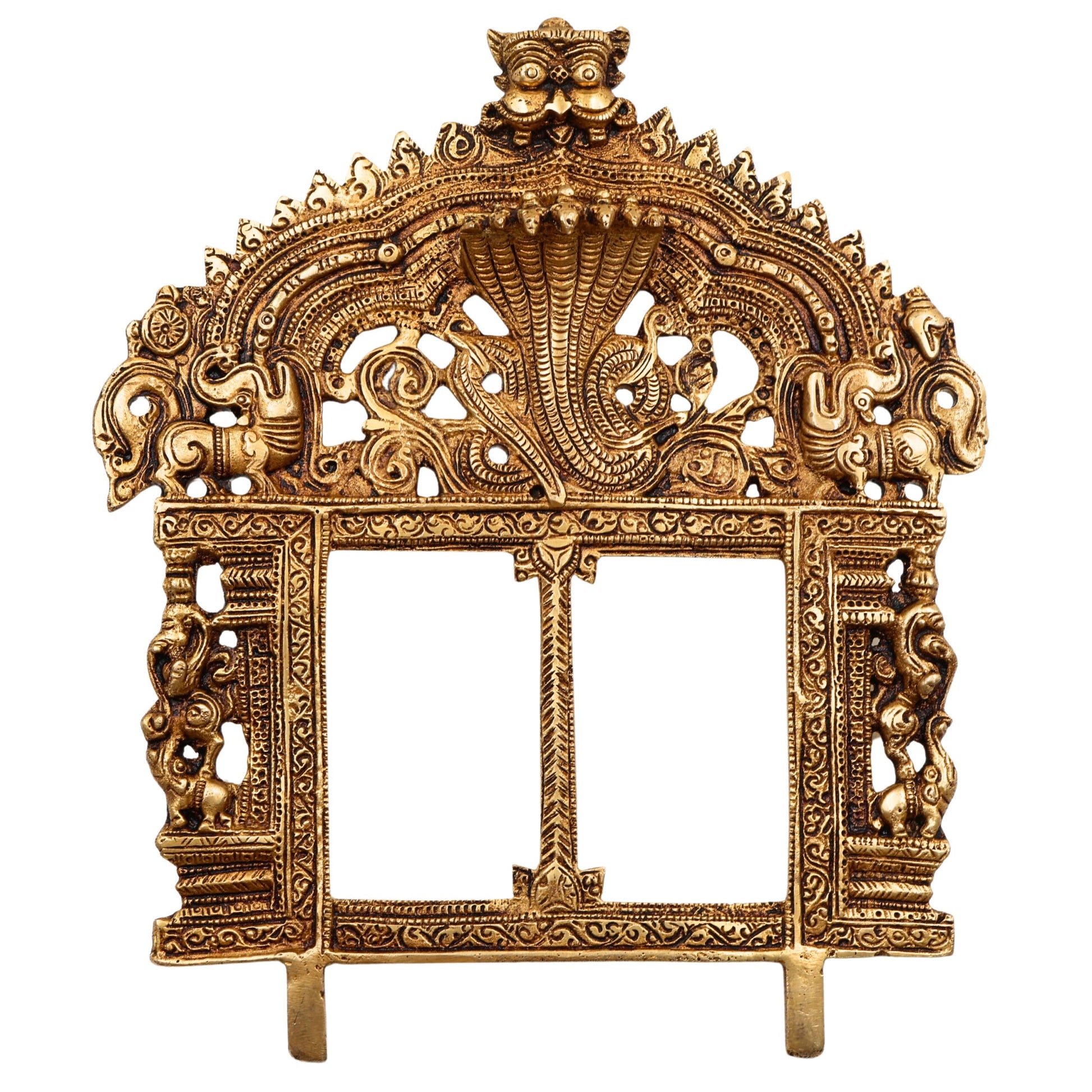 Bhunes Brass Prabhavali Frame Arch with Sheshnag – Prabhawali Wall Hanging for Temple, Home Decor & Deity Backdrop | Prabhaval with Kirtimukha for Pooja Mandir, Gold, 10 Inch, 1 Piece