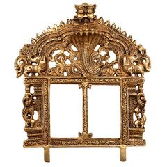 Bhunes Brass Prabhavali Frame Arch with Sheshnag – Prabhawali Wall Hanging for Temple, Home Decor & Deity Backdrop | Prabhaval with Kirtimukha for Pooja Mandir, Gold, 10 Inch, 1 Piece