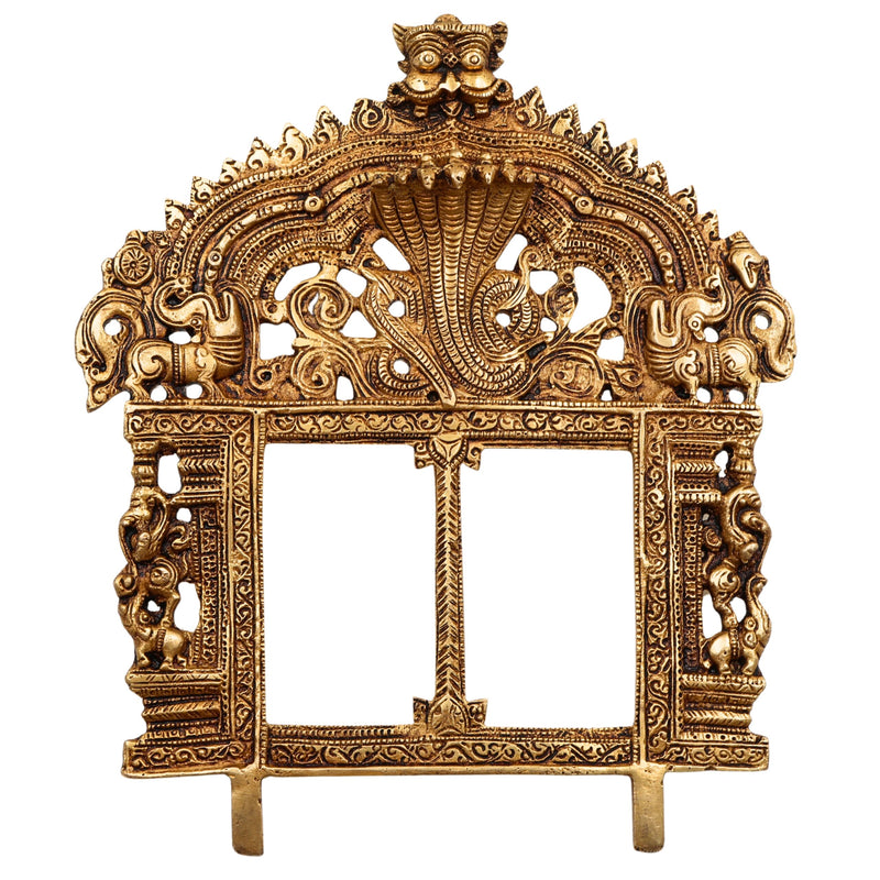 Bhunes Brass Prabhavali Frame Arch with Sheshnag – Prabhawali Wall Hanging for Temple, Home Decor & Deity Backdrop | Prabhaval with Kirtimukha for Pooja Mandir, Gold, 10 Inch, 1 Piece