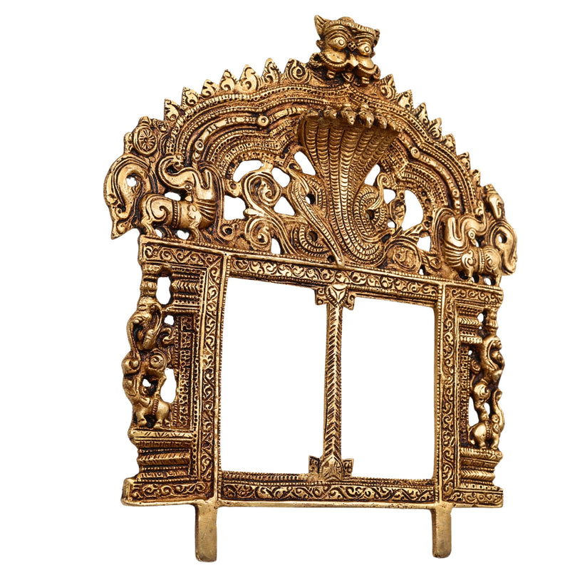 Bhunes Brass Prabhavali Frame Arch with Sheshnag – Prabhawali Wall Hanging for Temple, Home Decor & Deity Backdrop | Prabhaval with Kirtimukha for Pooja Mandir, Gold, 10 Inch, 1 Piece