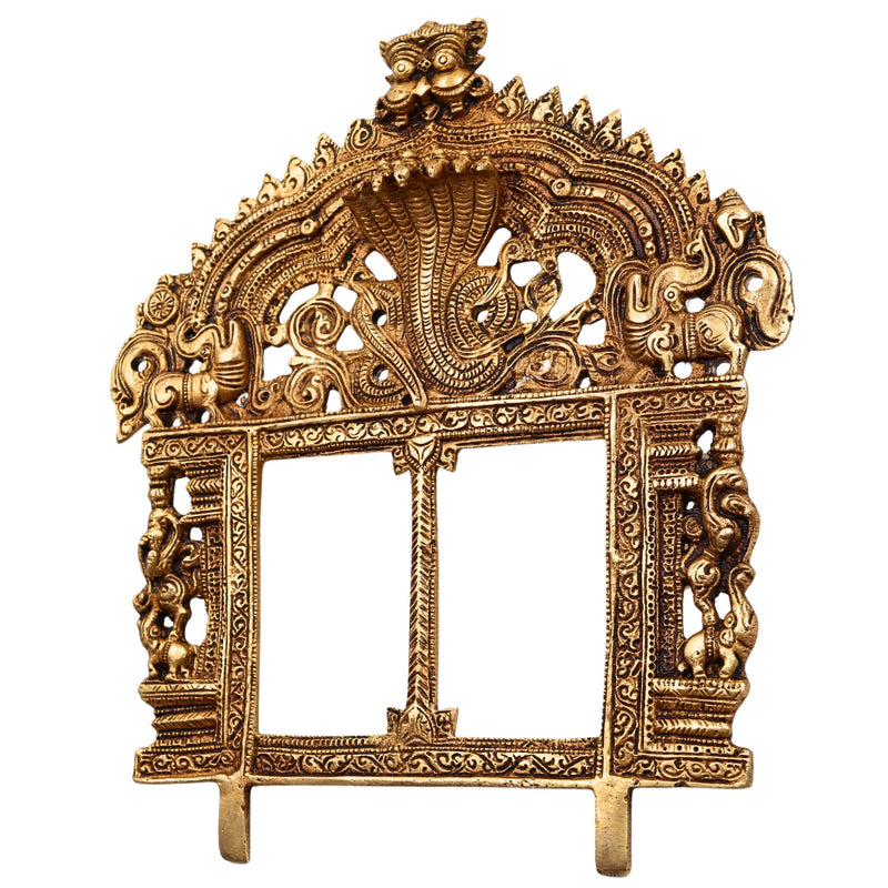 Bhunes Brass Prabhavali Frame Arch with Sheshnag – Prabhawali Wall Hanging for Temple, Home Decor & Deity Backdrop | Prabhaval with Kirtimukha for Pooja Mandir, Gold, 10 Inch, 1 Piece