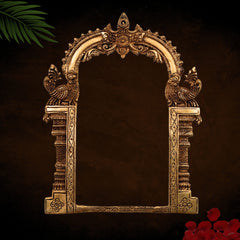 Brass Prabhavali Arch, Traditional Wall Hanging Prabhawali for Deity, Mandir Decor & Home Temple | Prabhawal Frame with Kirtimukha & Makara Torana Design, Gold, 11.5 Inch, 1 Piece