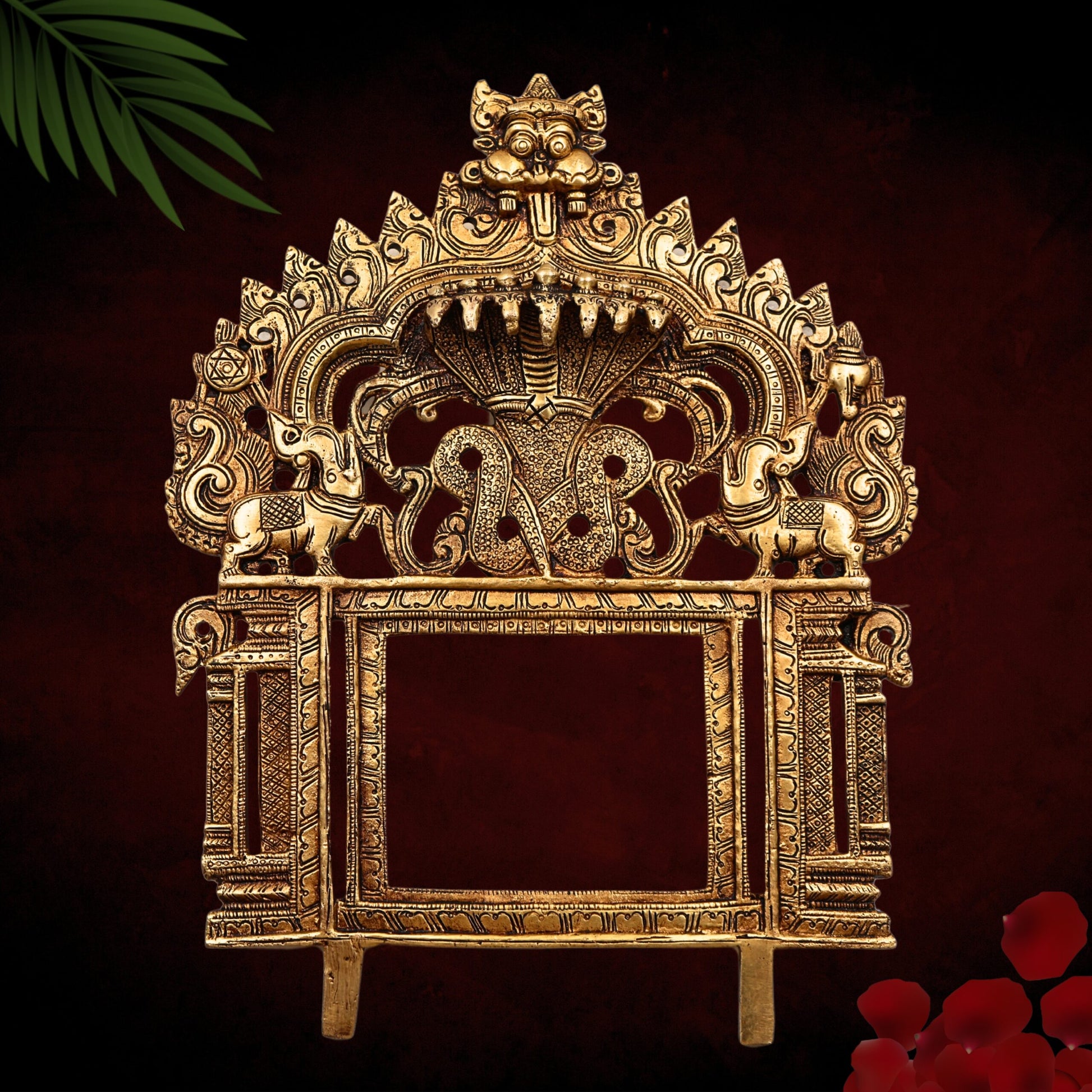 Bhunes Brass Prabhavali with Sheshnag, Traditional Arch Frame Wall Hanging for Temple, Pooja Mandir, God Idol Backdrop, Prabhawal Decor for Home, Gold, 11.5 Inch, 1 Piece