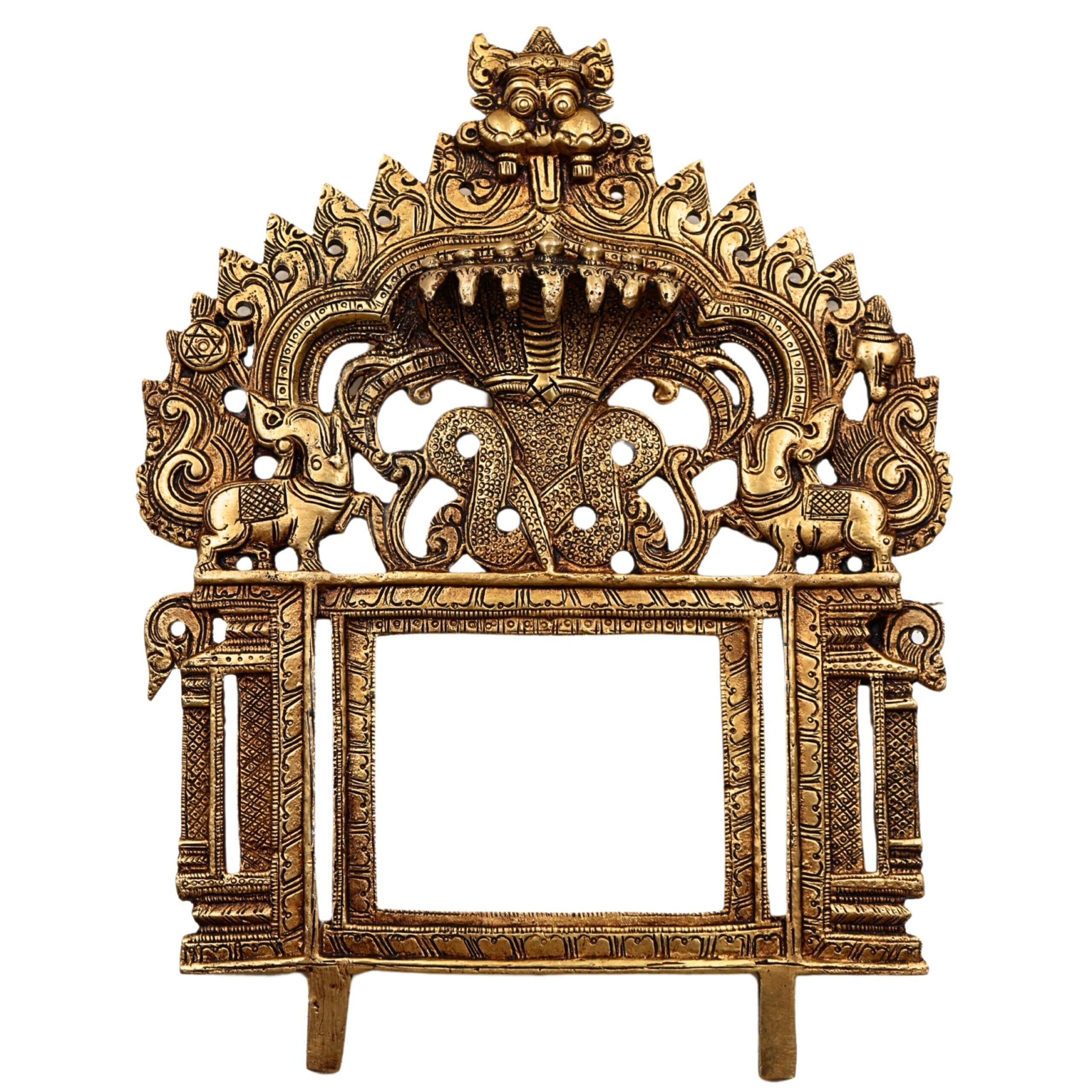 Bhunes Brass Prabhavali with Sheshnag, Traditional Arch Frame Wall Hanging for Temple, Pooja Mandir, God Idol Backdrop, Prabhawal Decor for Home, Gold, 11.5 Inch, 1 Piece