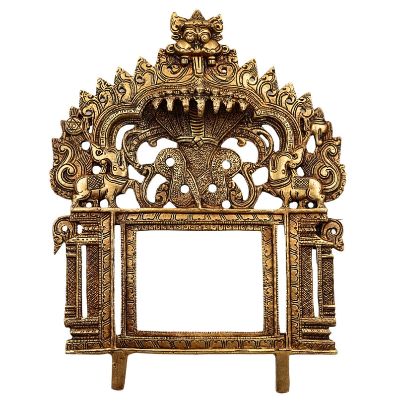 Bhunes Brass Prabhavali with Sheshnag, Traditional Arch Frame Wall Hanging for Temple, Pooja Mandir, God Idol Backdrop, Prabhawal Decor for Home, Gold, 11.5 Inch, 1 Piece