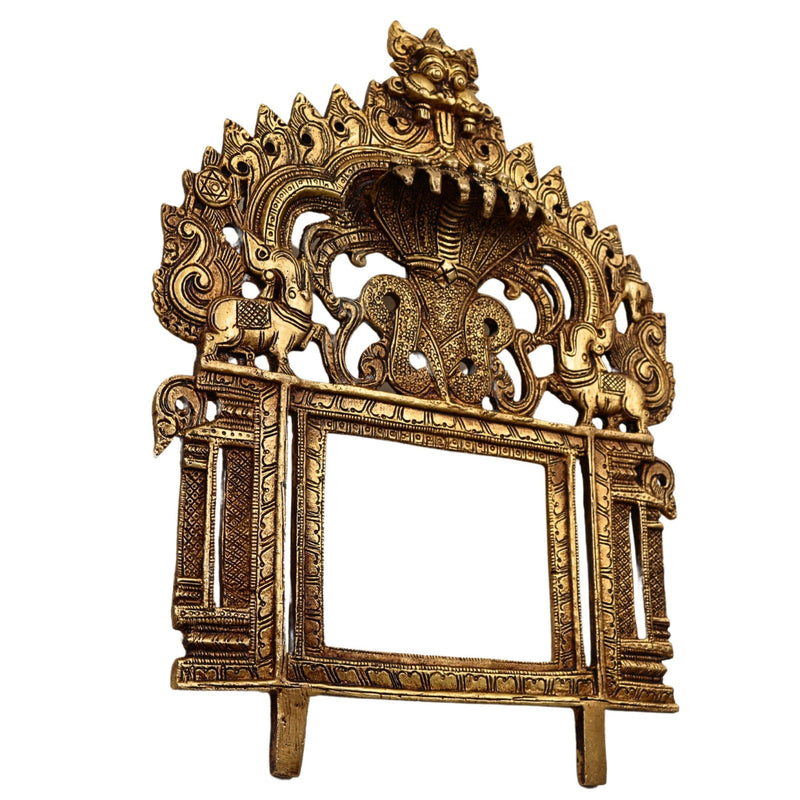 Bhunes Brass Prabhavali with Sheshnag, Traditional Arch Frame Wall Hanging for Temple, Pooja Mandir, God Idol Backdrop, Prabhawal Decor for Home, Gold, 11.5 Inch, 1 Piece