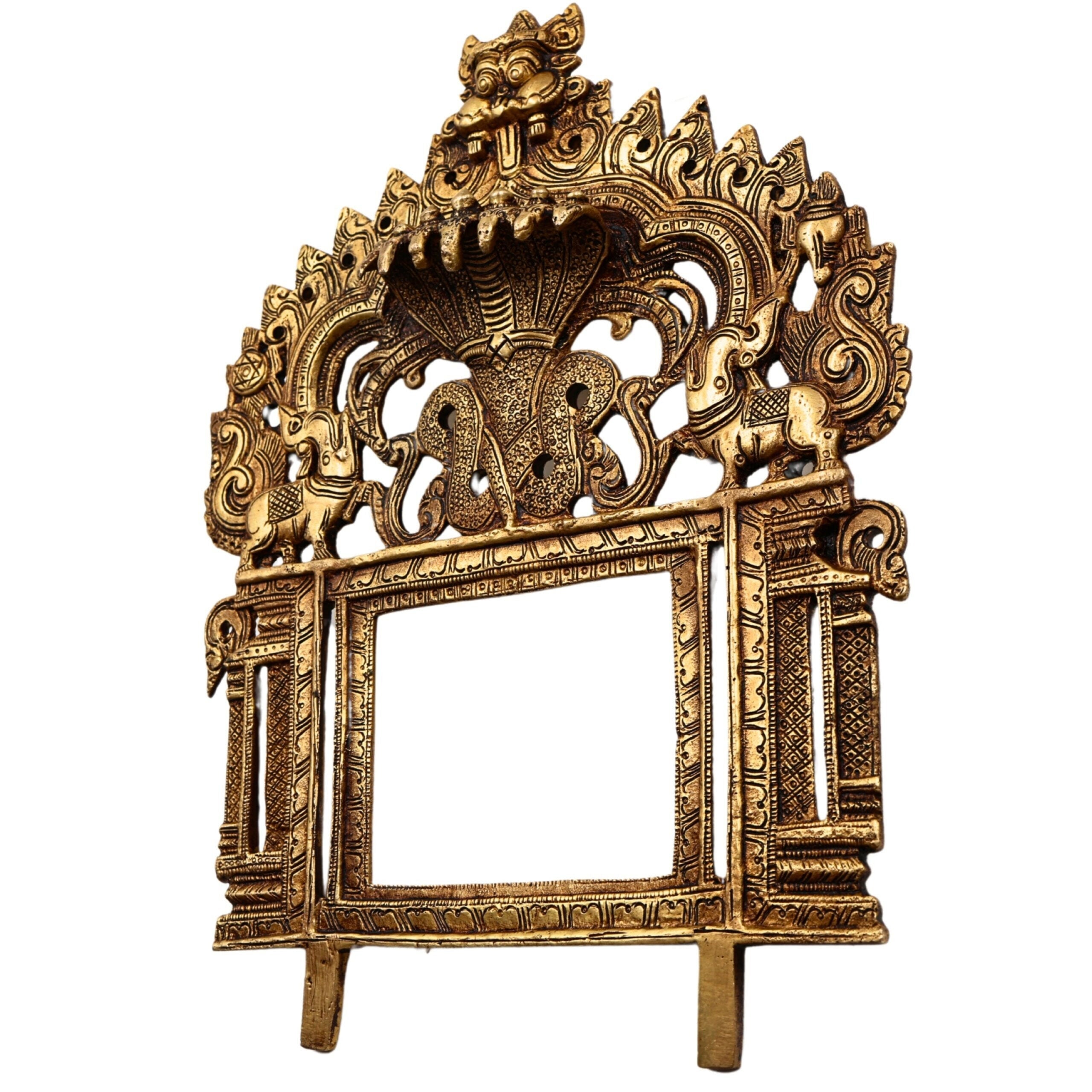Bhunes Brass Prabhavali with Sheshnag, Traditional Arch Frame Wall Hanging for Temple, Pooja Mandir, God Idol Backdrop, Prabhawal Decor for Home, Gold, 11.5 Inch, 1 Piece