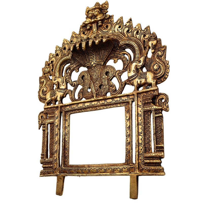 Bhunes Brass Prabhavali with Sheshnag, Traditional Arch Frame Wall Hanging for Temple, Pooja Mandir, God Idol Backdrop, Prabhawal Decor for Home, Gold, 11.5 Inch, 1 Piece