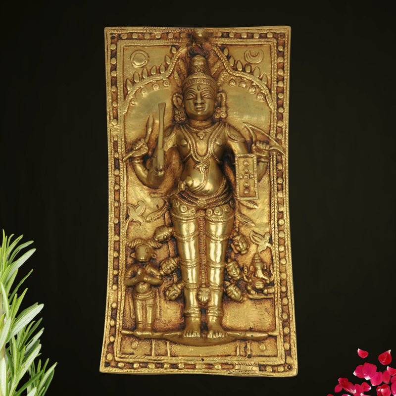 Brass Veerbhadra Murti, Veerabhadreshwara Idol, Veerbhadra Statue for Pooja, Temple & Home Decor, Handcrafted Sculpture,Gold, 10 Inch, 1 Piece