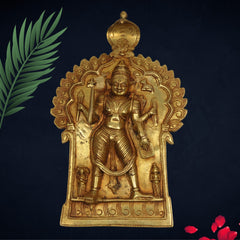 Brass Veerabhadreshwara Idol | Veerbhadra Swami Murti, Veerabhadra Mahadev Statue, South Indian Pooja Vigraha, Peetal Pratima for Home Temple & Decor, Gold, 11.5 Inch, 1 Piece
