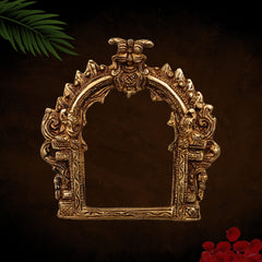 Small Brass Prabhavali Arch Frame for Deity | Temple Wall Hanging Prabhawali Prabhaval Decor | Handcrafted Prabhavali for Pooja Mandir Backdrop, Gold, 5 Inch, 1 Piece