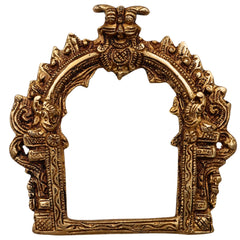 Small Brass Prabhavali Arch Frame for Deity | Temple Wall Hanging Prabhawali Prabhaval Decor | Handcrafted Prabhavali for Pooja Mandir Backdrop, Gold, 5 Inch, 1 Piece