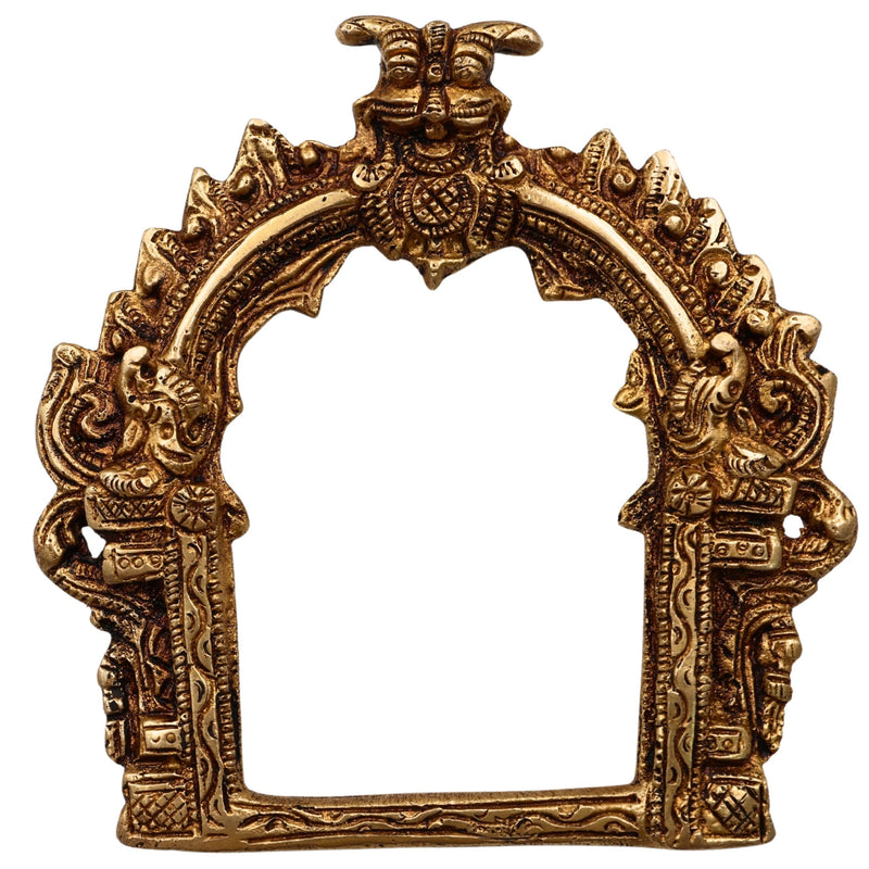 Small Brass Prabhavali Arch Frame for Deity | Temple Wall Hanging Prabhawali Prabhaval Decor | Handcrafted Prabhavali for Pooja Mandir Backdrop, Gold, 5 Inch, 1 Piece