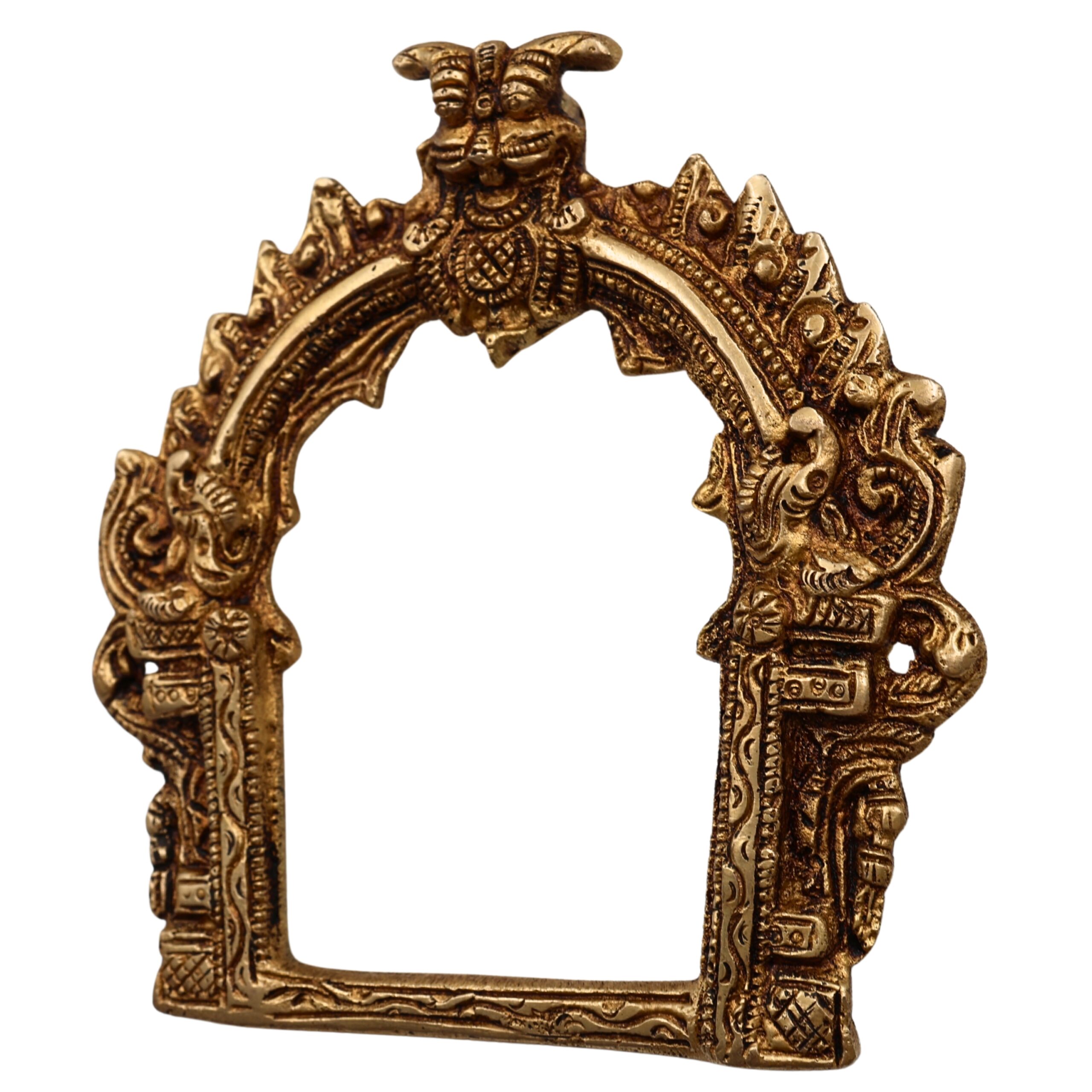 Small Brass Prabhavali Arch Frame for Deity | Temple Wall Hanging Prabhawali Prabhaval Decor | Handcrafted Prabhavali for Pooja Mandir Backdrop, Gold, 5 Inch, 1 Piece