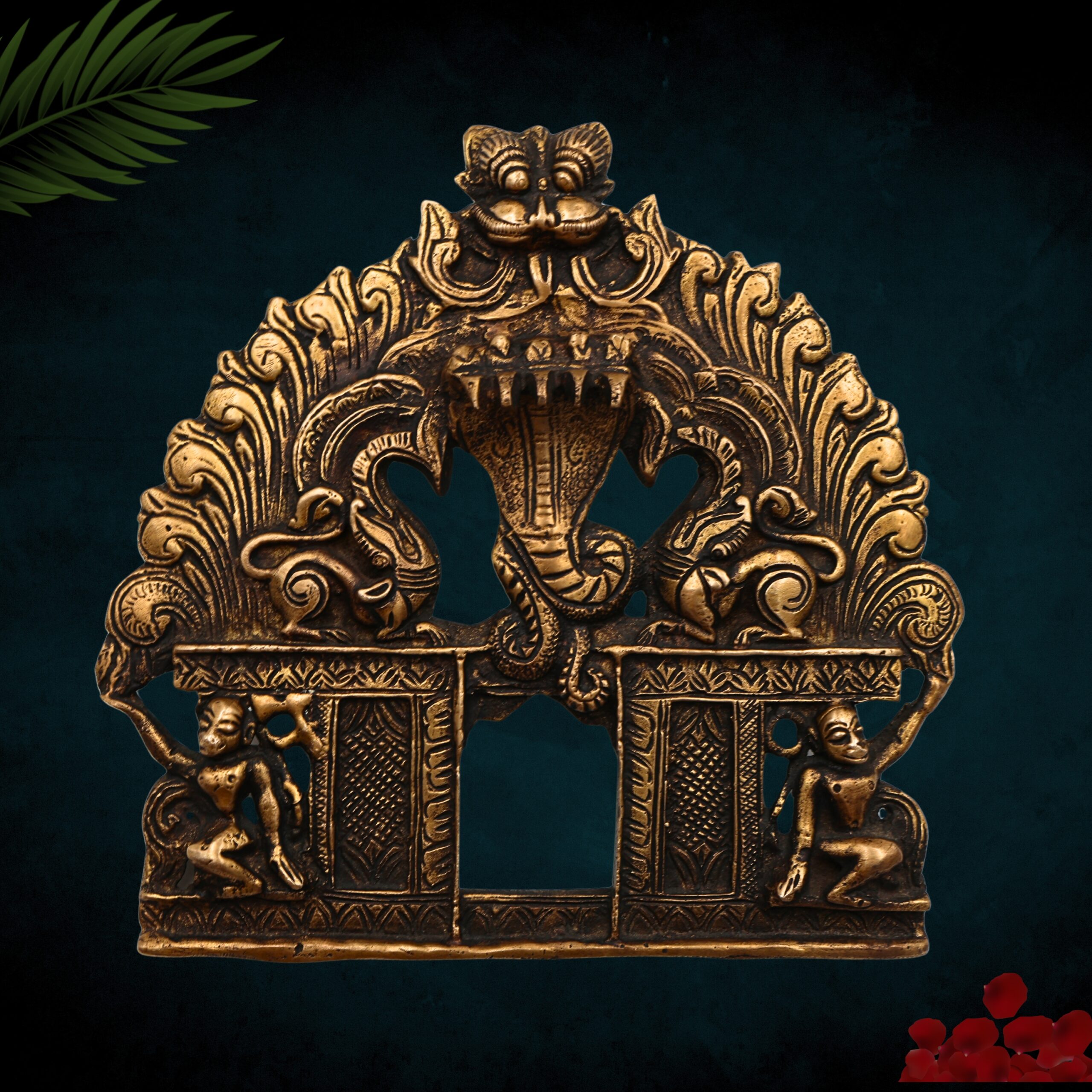 Bhunes Brass Prabhavali with Sheshnag – Traditional Arch Frame Wall Hanging for Temple, Pooja Mandir, God Idol Frame, Prabhawal Decor, Gold, 7.5 Inch, 1 Piece