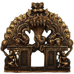 Bhunes Brass Prabhavali with Sheshnag – Traditional Arch Frame Wall Hanging for Temple, Pooja Mandir, God Idol Frame, Prabhawal Decor, Gold, 7.5 Inch, 1 Piece