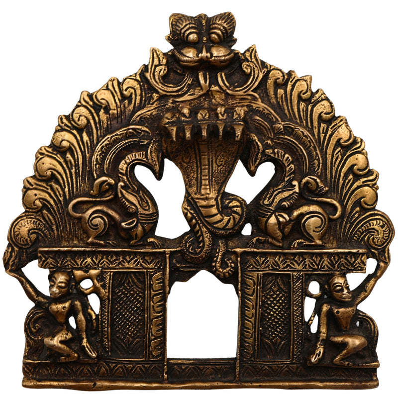 Bhunes Brass Prabhavali with Sheshnag – Traditional Arch Frame Wall Hanging for Temple, Pooja Mandir, God Idol Frame, Prabhawal Decor, Gold, 7.5 Inch, 1 Piece