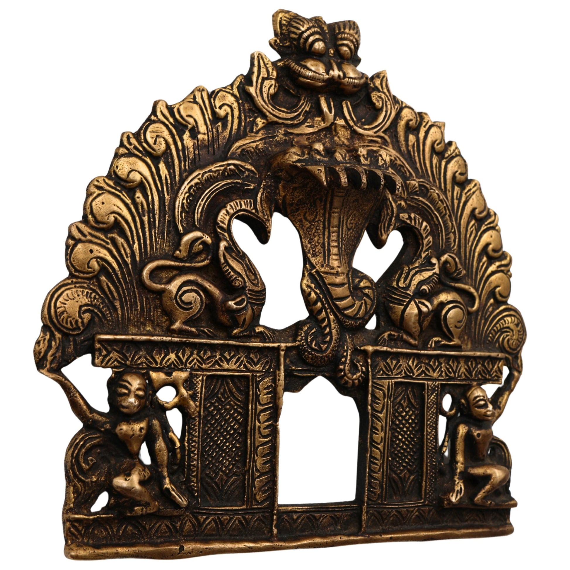 Bhunes Brass Prabhavali with Sheshnag – Traditional Arch Frame Wall Hanging for Temple, Pooja Mandir, God Idol Frame, Prabhawal Decor, Gold, 7.5 Inch, 1 Piece