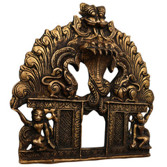 Bhunes Brass Prabhavali with Sheshnag – Traditional Arch Frame Wall Hanging for Temple, Pooja Mandir, God Idol Frame, Prabhawal Decor, Gold, 7.5 Inch, 1 Piece