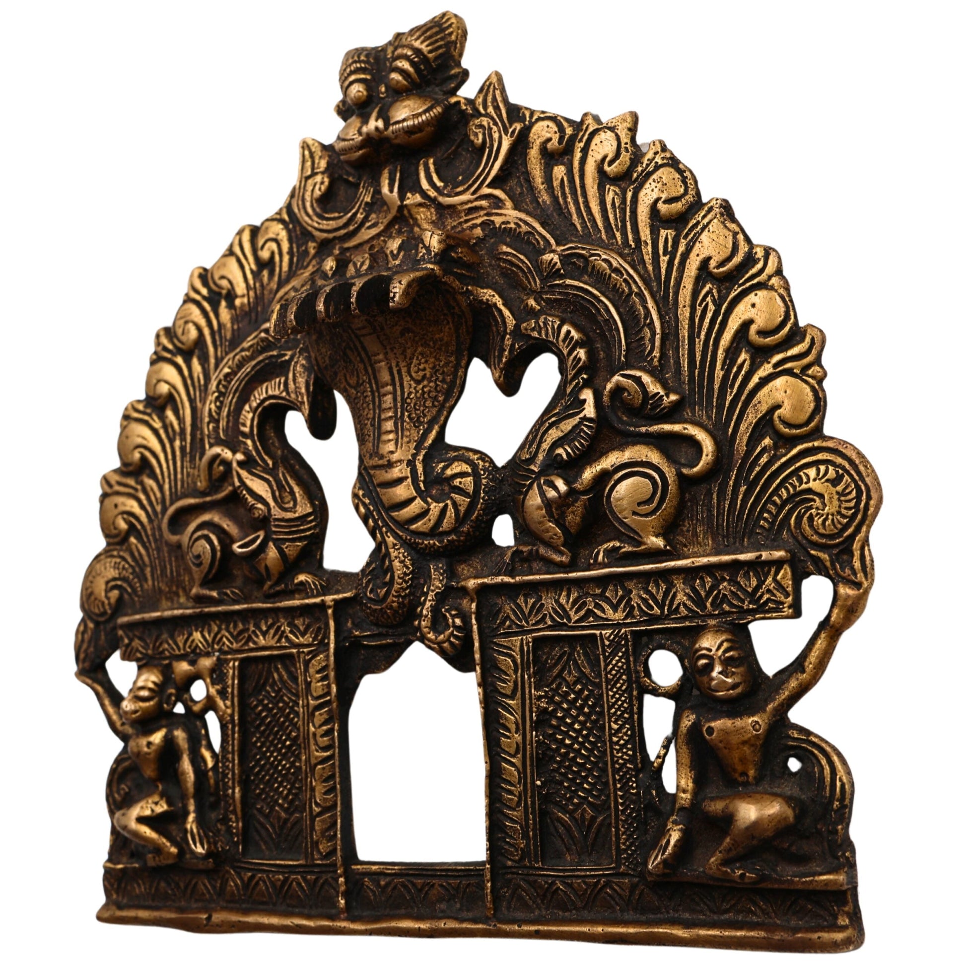 Bhunes Brass Prabhavali with Sheshnag – Traditional Arch Frame Wall Hanging for Temple, Pooja Mandir, God Idol Frame, Prabhawal Decor, Gold, 7.5 Inch, 1 Piece