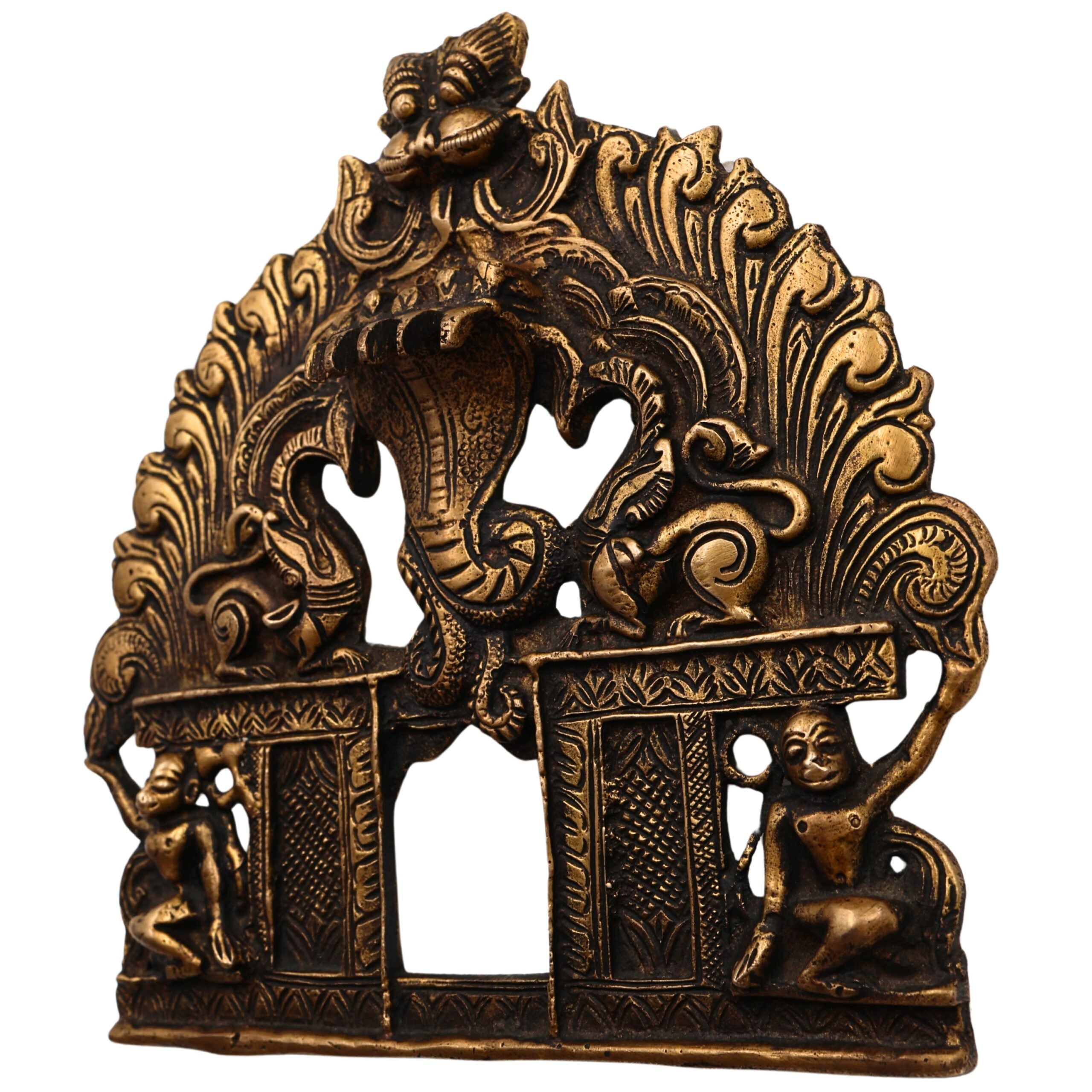 Bhunes Brass Prabhavali with Sheshnag – Traditional Arch Frame Wall Hanging for Temple, Pooja Mandir, God Idol Frame, Prabhawal Decor, Gold, 7.5 Inch, 1 Piece
