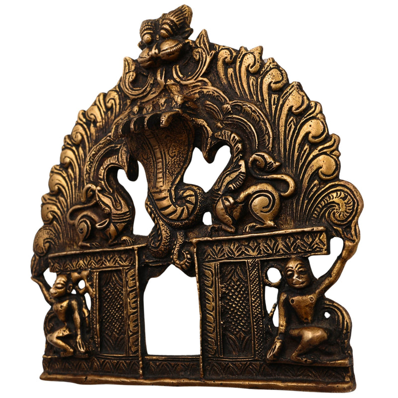Bhunes Brass Prabhavali with Sheshnag – Traditional Arch Frame Wall Hanging for Temple, Pooja Mandir, God Idol Frame, Prabhawal Decor, Gold, 7.5 Inch, 1 Piece