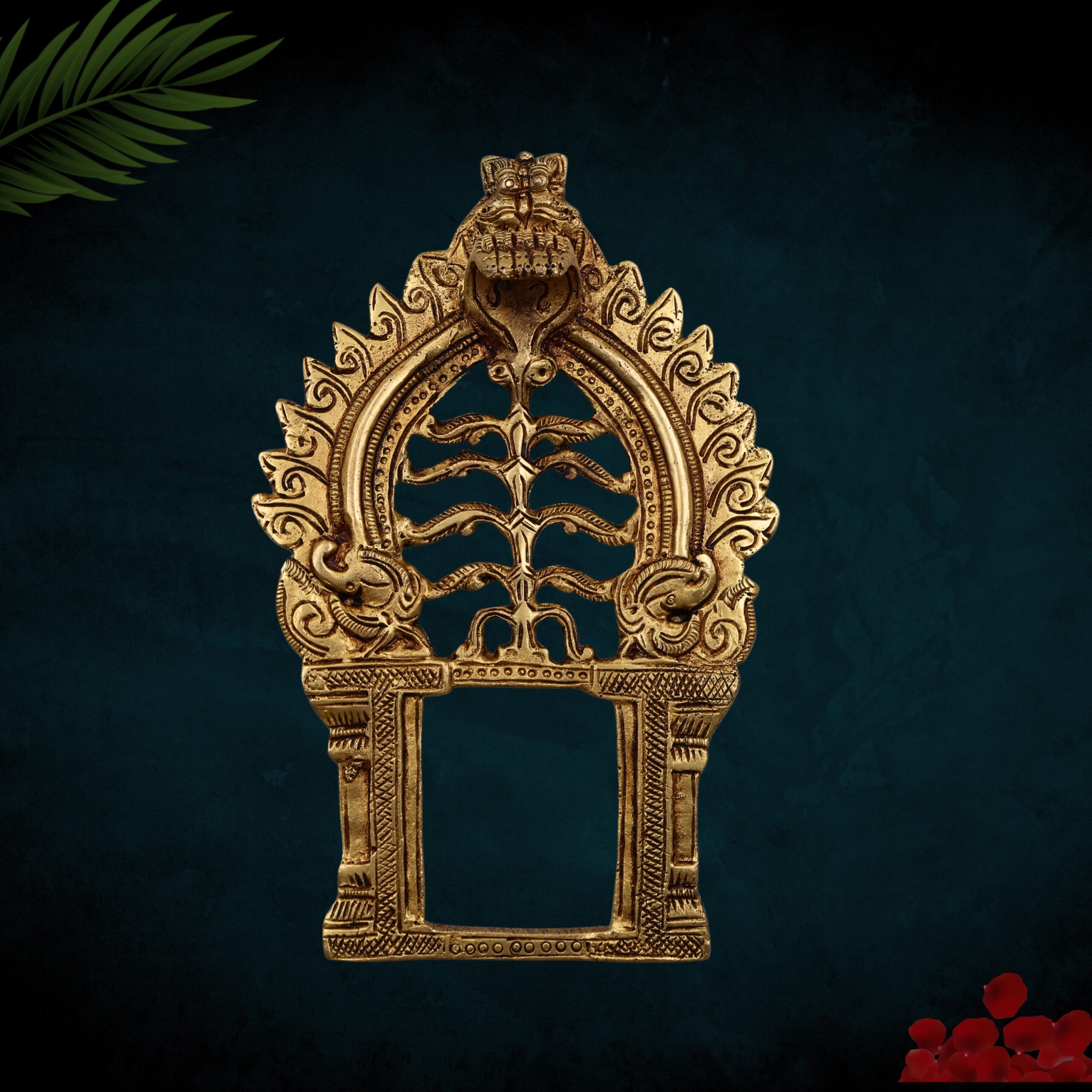 Bhunes Brass Arch Prabhavali Frame Wall Hanging – Prabhawali Prabhaval for Deity | Temple Home Decor Backplate for God Idol | Traditional Pooja Aura Arch, Gold, 8 Inch, 1 Piece