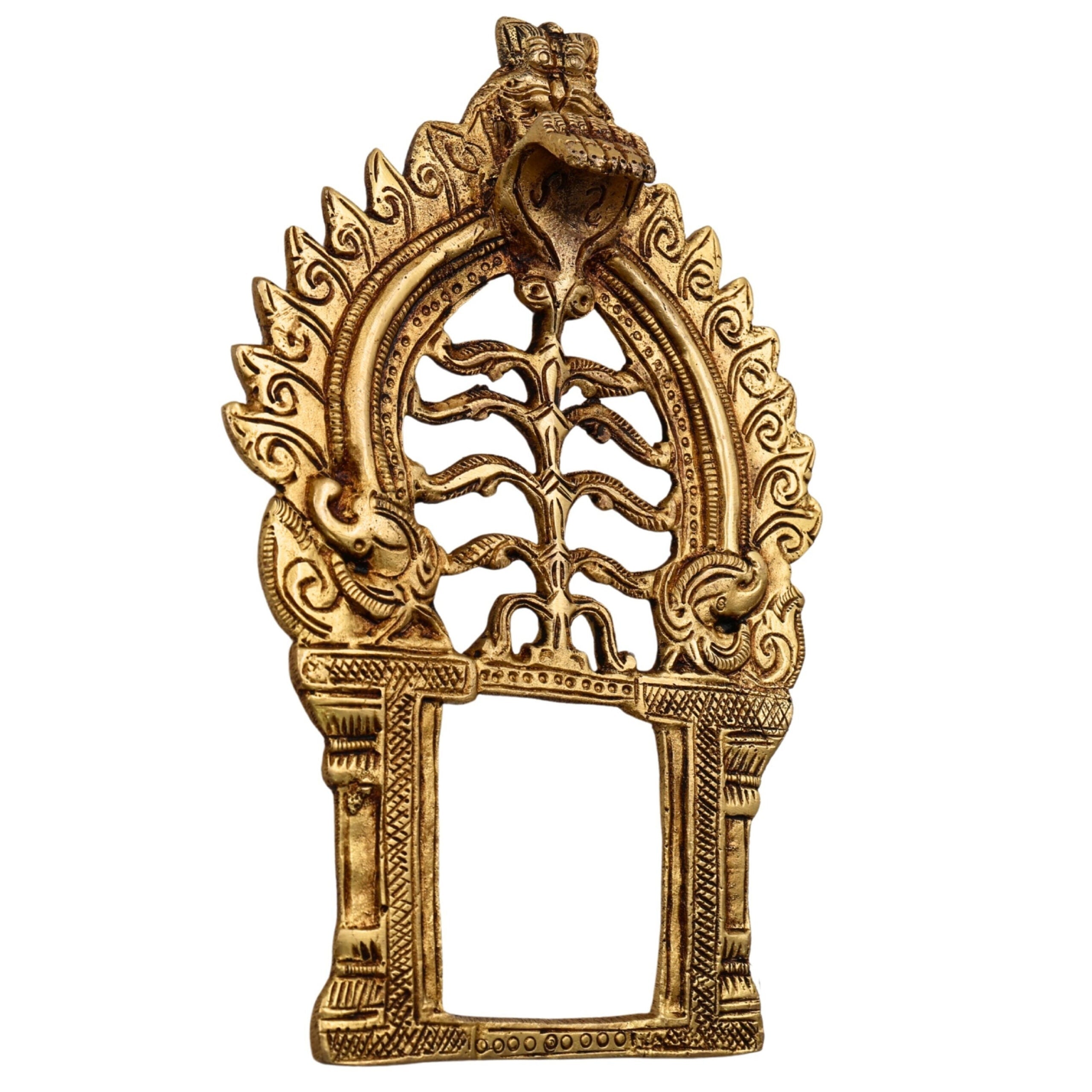 Bhunes Brass Arch Prabhavali Frame Wall Hanging – Prabhawali Prabhaval for Deity | Temple Home Decor Backplate for God Idol | Traditional Pooja Aura Arch, Gold, 8 Inch, 1 Piece